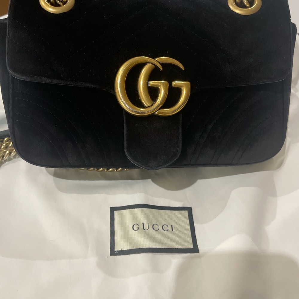 Gucci Mini Black velvet GG Mormont shoulder bag with dust bag.